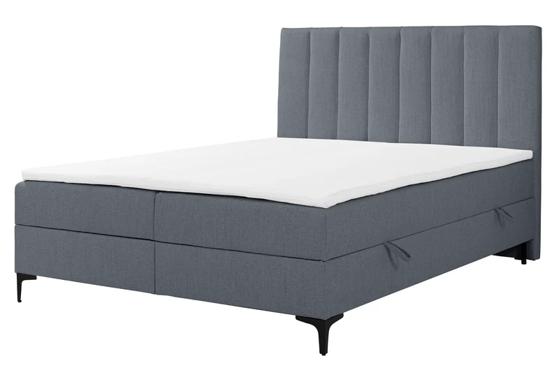 Kontinentales Bett 180x200 cm Lorentes mit Stauraum und Topper, dunkelgraues Flechtmuster