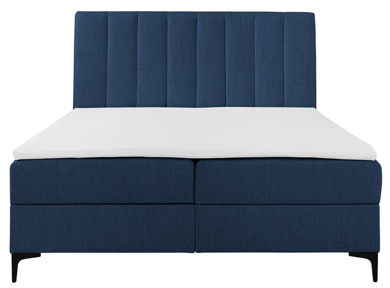 Kontinentales Bett 160x200 cm Lorentes mit Stauraum und Topper, marineblaue Flechtung