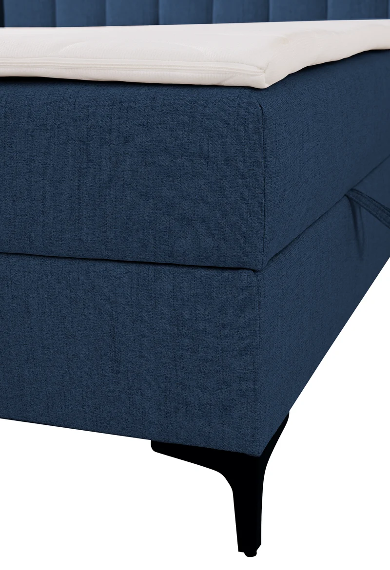 Kontinentales Bett 160x200 cm Lorentes mit Stauraum und Topper, marineblaue Flechtung