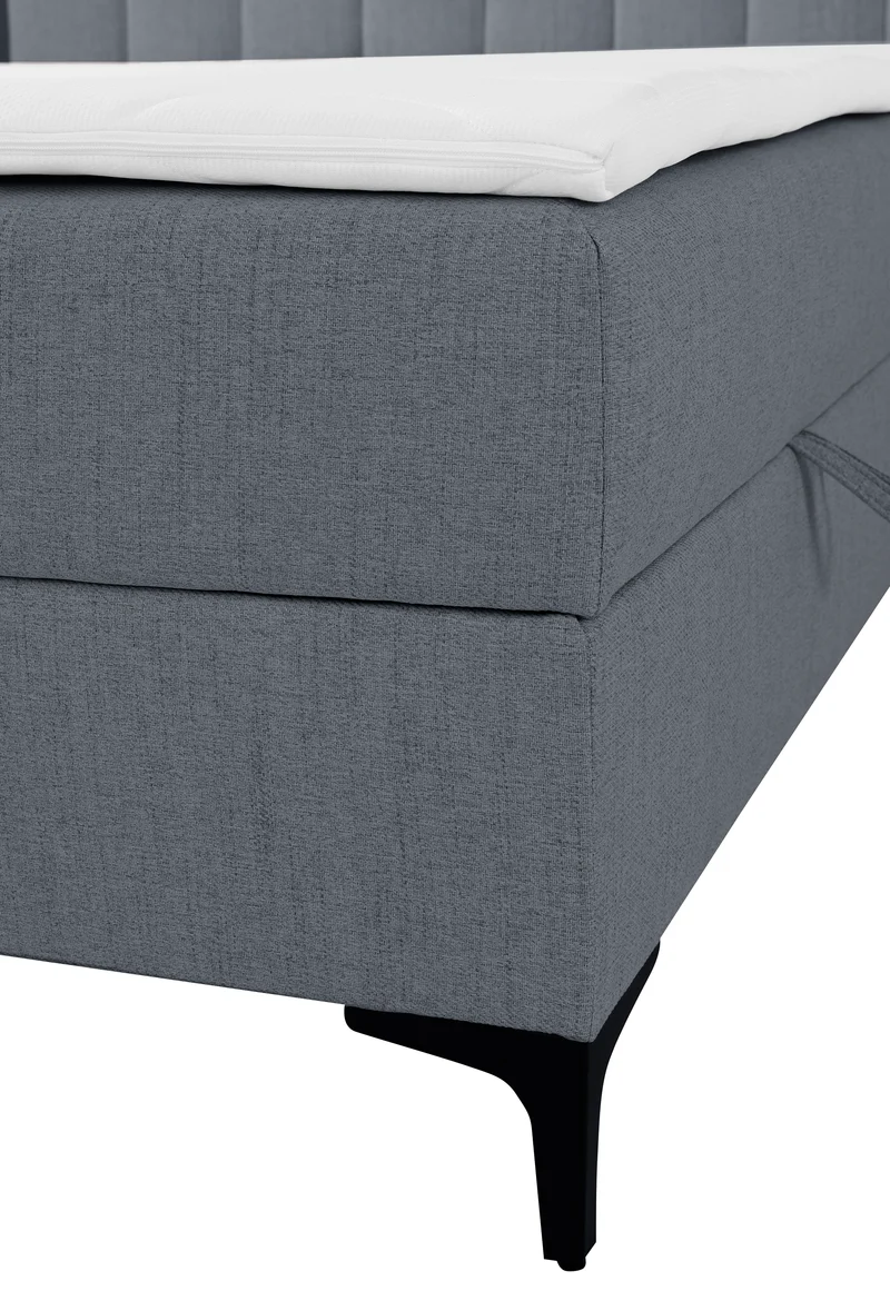Kontinentales Bett 160x200 cm Lorentes mit Stauraum und Topper, dunkelgraues Geflecht