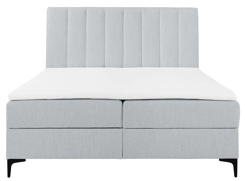 Kontinentales Bett 140x200 cm Lorentes mit Stauraum und Topper, hellgraues Flechtmuster