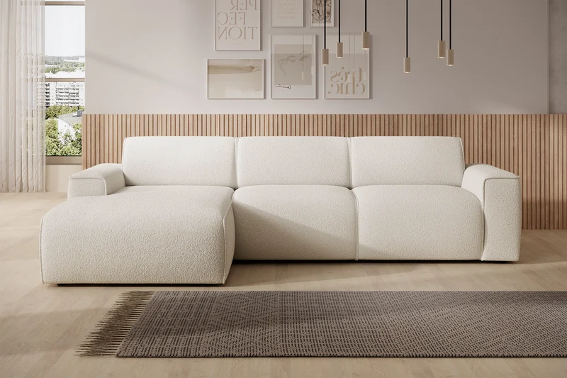 Ecksofa Bouvi L-förmig links kremfarben Bouclé