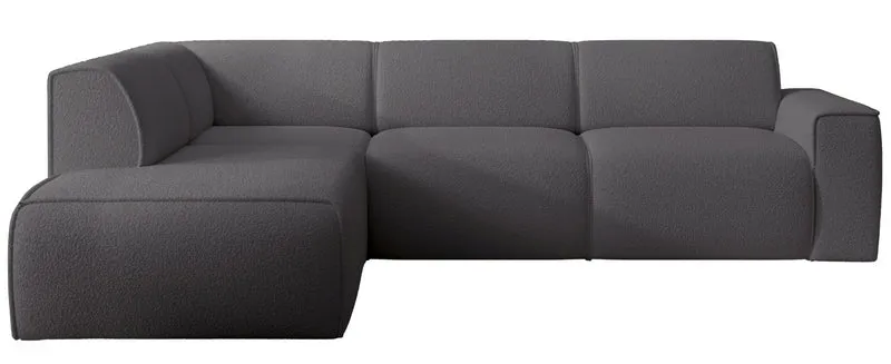 Ecksofa Bouvi L-förmig mit linker Armlehne, dunkelgrauer Bouclé-Stoff