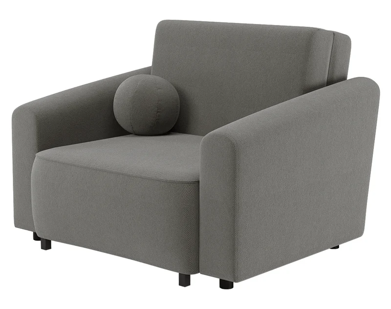 Klappbarer Sessel Stevio mit Stauraum, dunkelgrauer hydrophober Chenillestoff