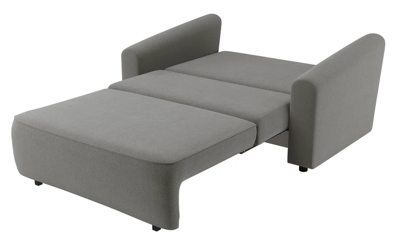 Zweisitziges ausklappbares Sofa Stevio 150 cm mit Stauraum, dunkelgrauer hydrophober Chenillestoff