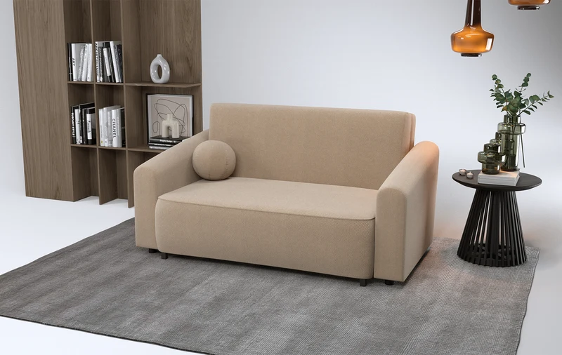 Zweisitziges ausklappbares Sofa Stevio 170 cm mit Stauraum, beige, hydrophobes Chenille