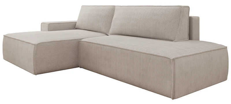 Ecksofa mit Schlaffunktion Felicjo, L-förmig, linksseitig, mit Stauraum, grau-beiges Cordstoff