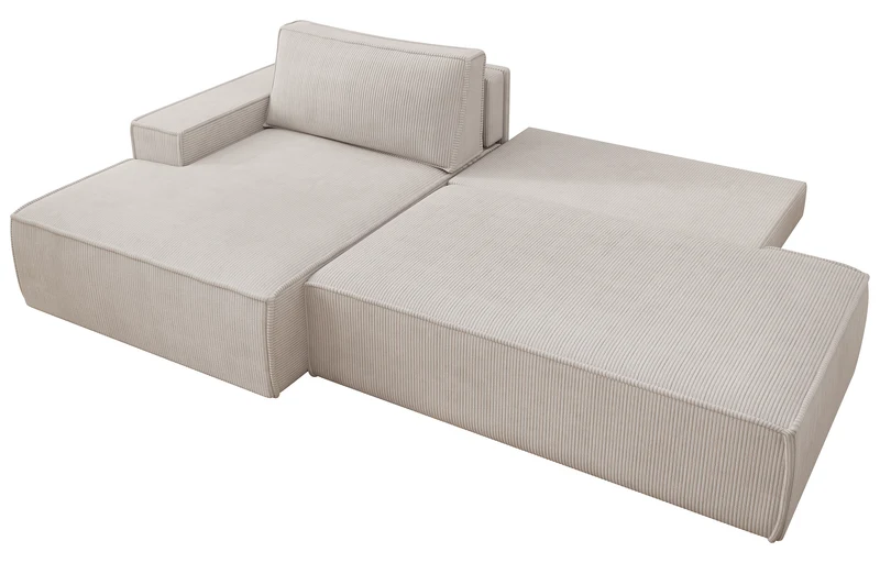 Ecksofa mit Schlaffunktion Felicjo, L-förmig, linksseitig, mit Stauraum, grau-beiges Cordstoff