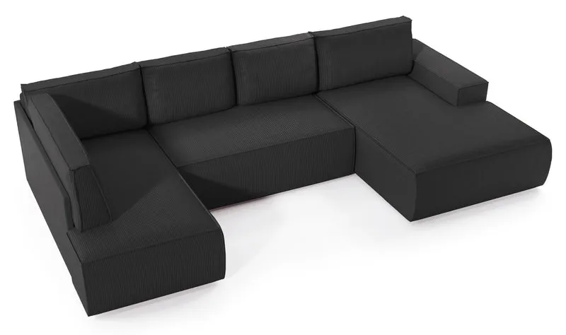 Ecksofa mit Schlaffunktion Farese New U-förmig mit Stauraum, rechtsseitig, dunkelgrauer Cordstoff