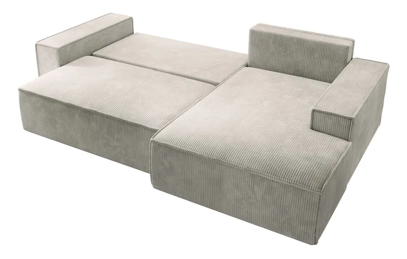 Ecksofa mit Schlafunktion Farese New, L-förmig mit Stauraum, cremefarbener Cord, rechtsseitig