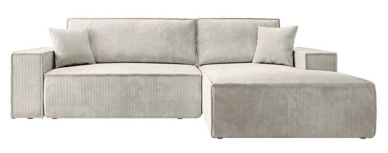 Ecksofa mit Schlafunktion Farese New, L-förmig mit Stauraum, cremefarbener Cord, rechtsseitig