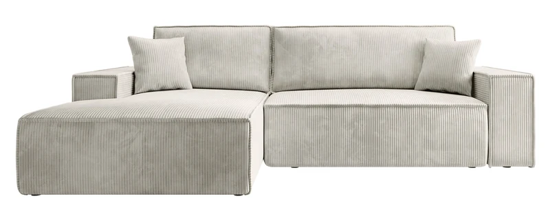 Ecksofa mit Schlafunktion Farese New L-förmig mit Stauraum, cremefarbener Cord, linksseitig
