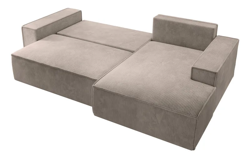 Ecksofa mit Schlaffunktion Farese New, L-förmig, mit Stauraum, beige Cord, rechtsseitig
