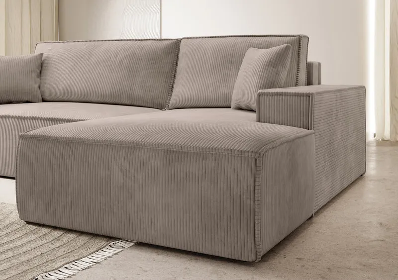 Ecksofa mit Schlaffunktion Farese New, L-förmig, mit Stauraum, beige Cord, rechtsseitig