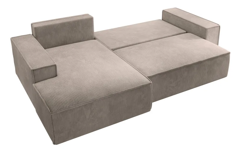 Ecksofa mit Schlaffunktion Farese New L-förmig mit Stauraum, beige Cord, linksseitig