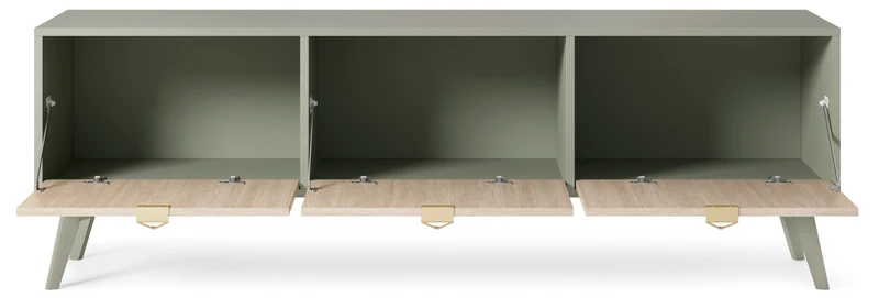 TV-Schrank Favoria 158 cm Eukalyptus/Fischgrät-Scandi mit goldenen Griffen