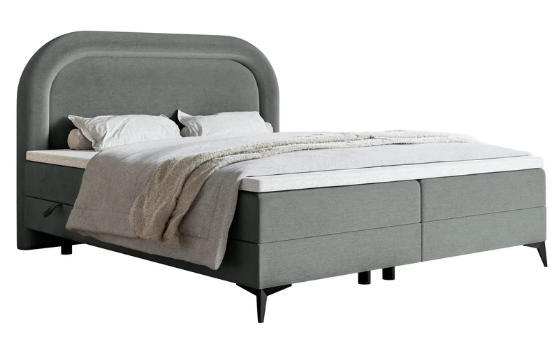 Kontinentalbett 180x200 cm Loreo mit Topper und Stauraum, grauer wasserabweisender Samt