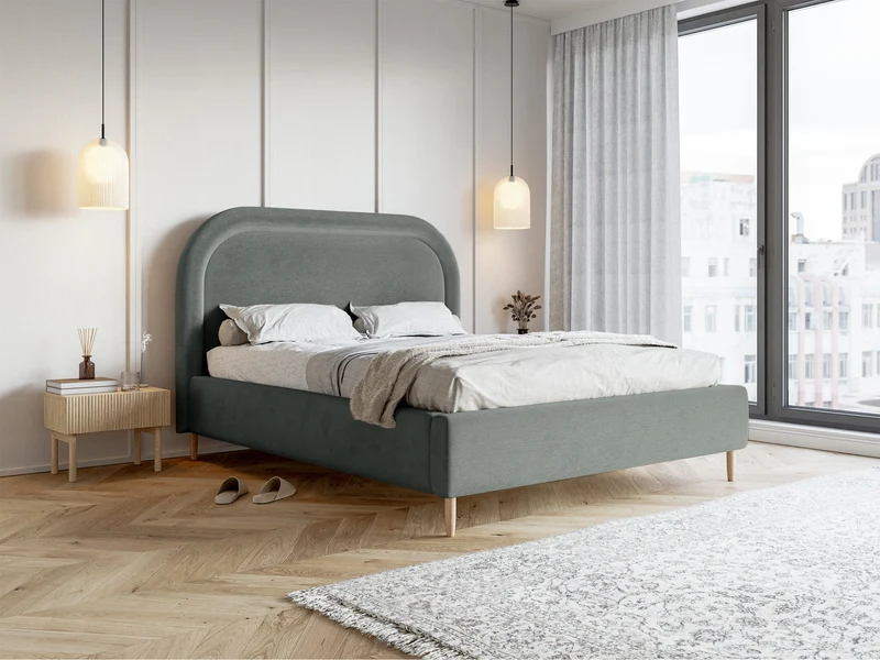 Gepolstertes Bett 140x200 cm Loreo mit Stauraum, grauer wasserabweisender Samt
