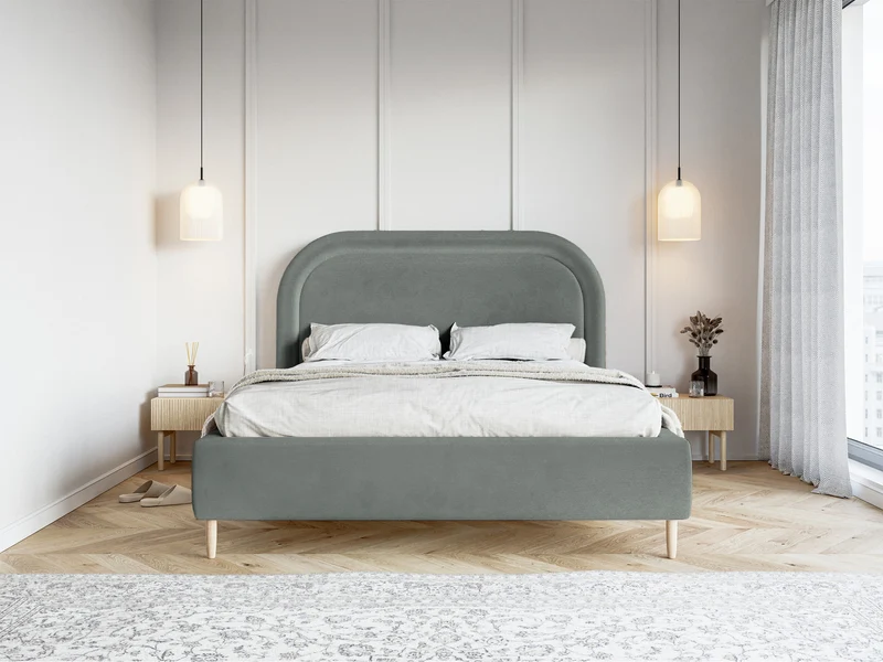 Gepolstertes Bett 140x200 cm Loreo mit Stauraum, grauer wasserabweisender Samt