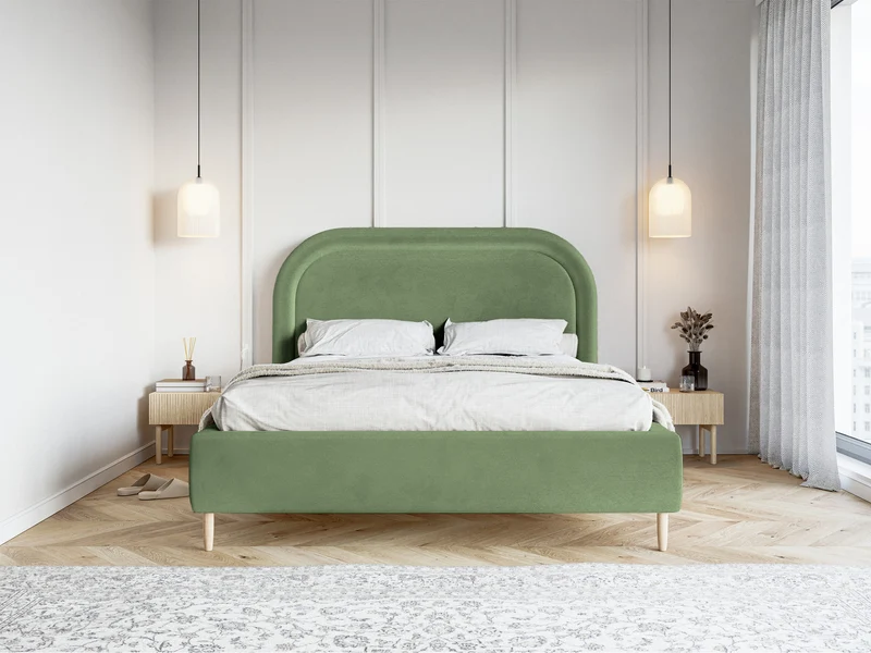 Gepolstertes Bett 160x200 cm Loreo mit Stauraum, Eukalyptus-Velours, wasserabweisend