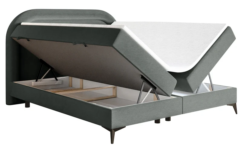 Kontinentalbett 140x200 cm Loreo mit Topper und Stauraum, grauer Velours, wasserabweisend