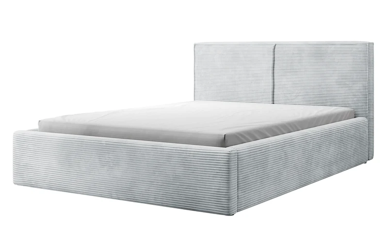 Gepolstertes Bett 140x200 cm Farese mit Stauraum und Gasdruckfeder, hellgrauer Cordstoff