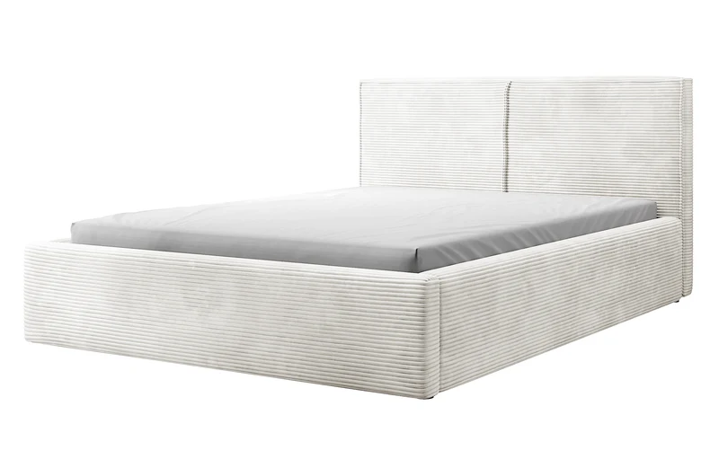 Gepolstertes Bett 160x200 cm Farese mit Stauraum und Gasdruckfeder, grau-beige Cordstoff