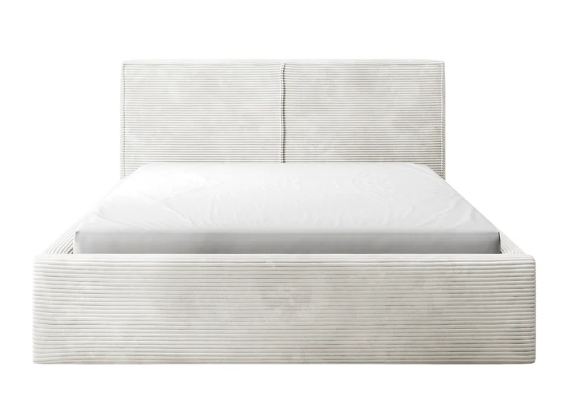 Gepolstertes Bett 160x200 cm Farese mit Stauraum und Gasdruckfeder, grau-beige Cordstoff