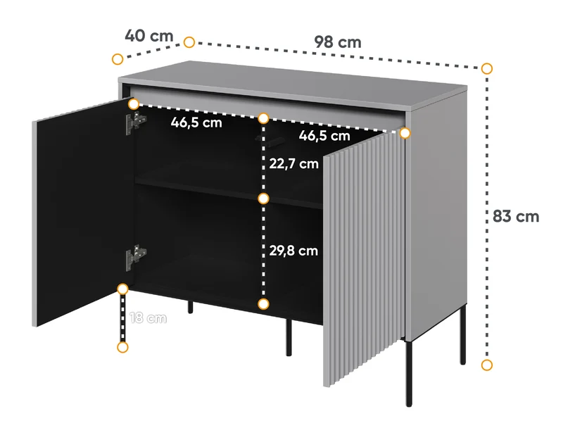 Zweiturige Kommode Trend 98 cm mit LED Grau