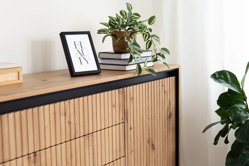 Trend Kommode mit zwei Türen, 166 cm, mit drei LED-Schubladen, Artisan-Eiche