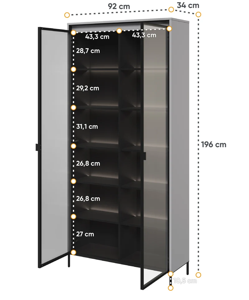 Zweiflügeliger Trend-Schrank 92 cm mit LED, Grau