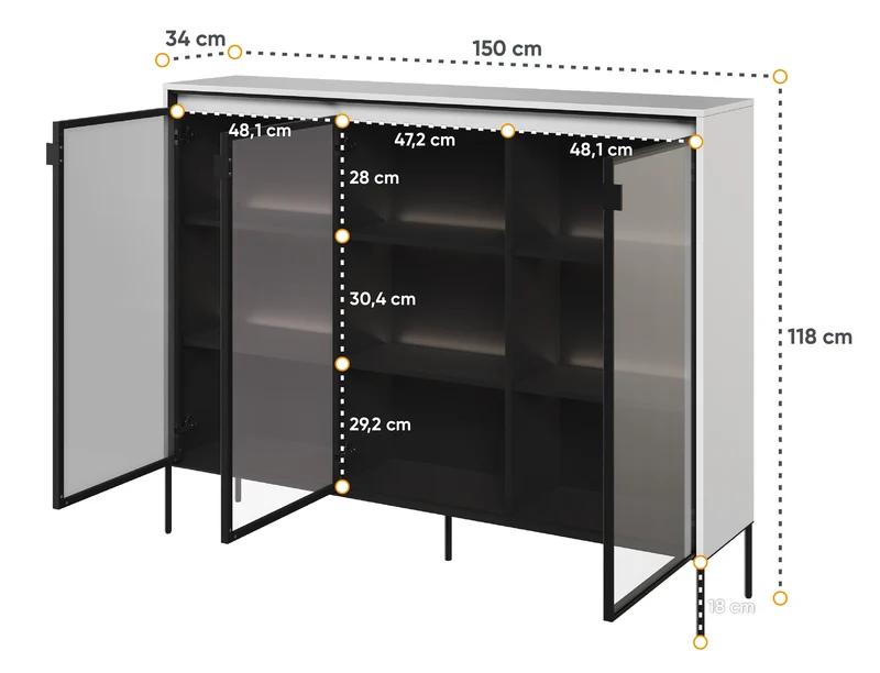 Drehtürenschrank Trend 150 cm mit LED Weiß