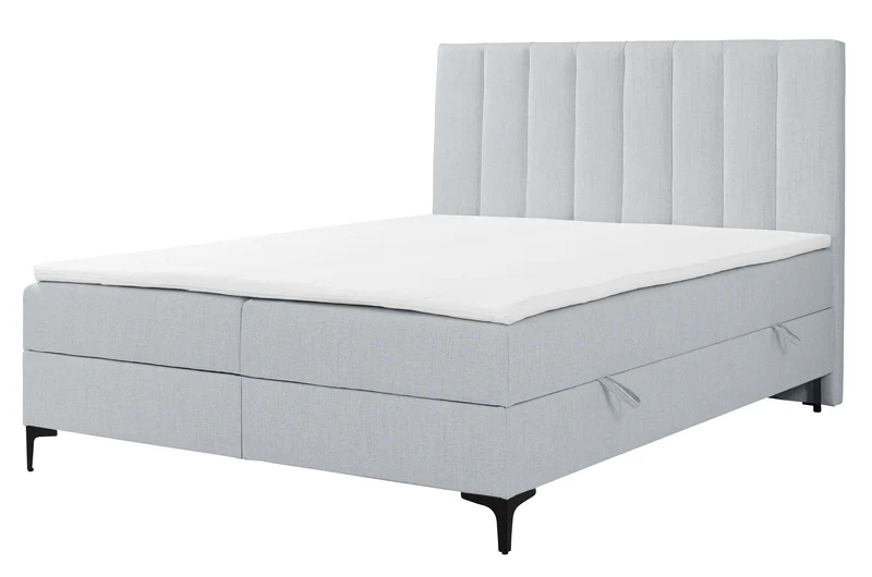 Kontinentales Bett 180x200 cm Lorentes mit Stauraum und Topper, hellgraues Geflecht