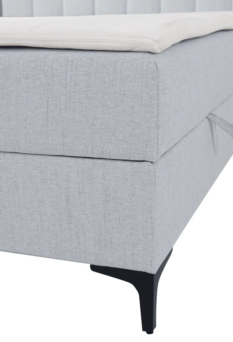 Kontinentales Bett 180x200 cm Lorentes mit Stauraum und Topper, hellgraues Geflecht