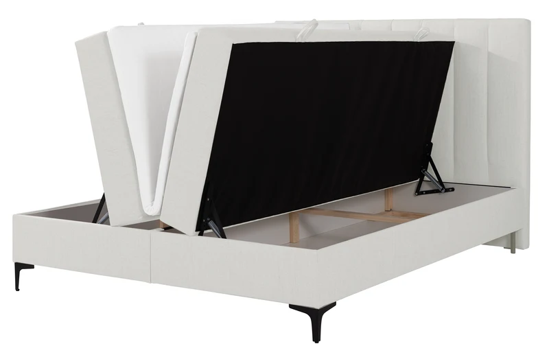 Kontinentales Bett 140x200 cm Lorentes mit Stauraum und Topper, cremefarbenes Geflecht