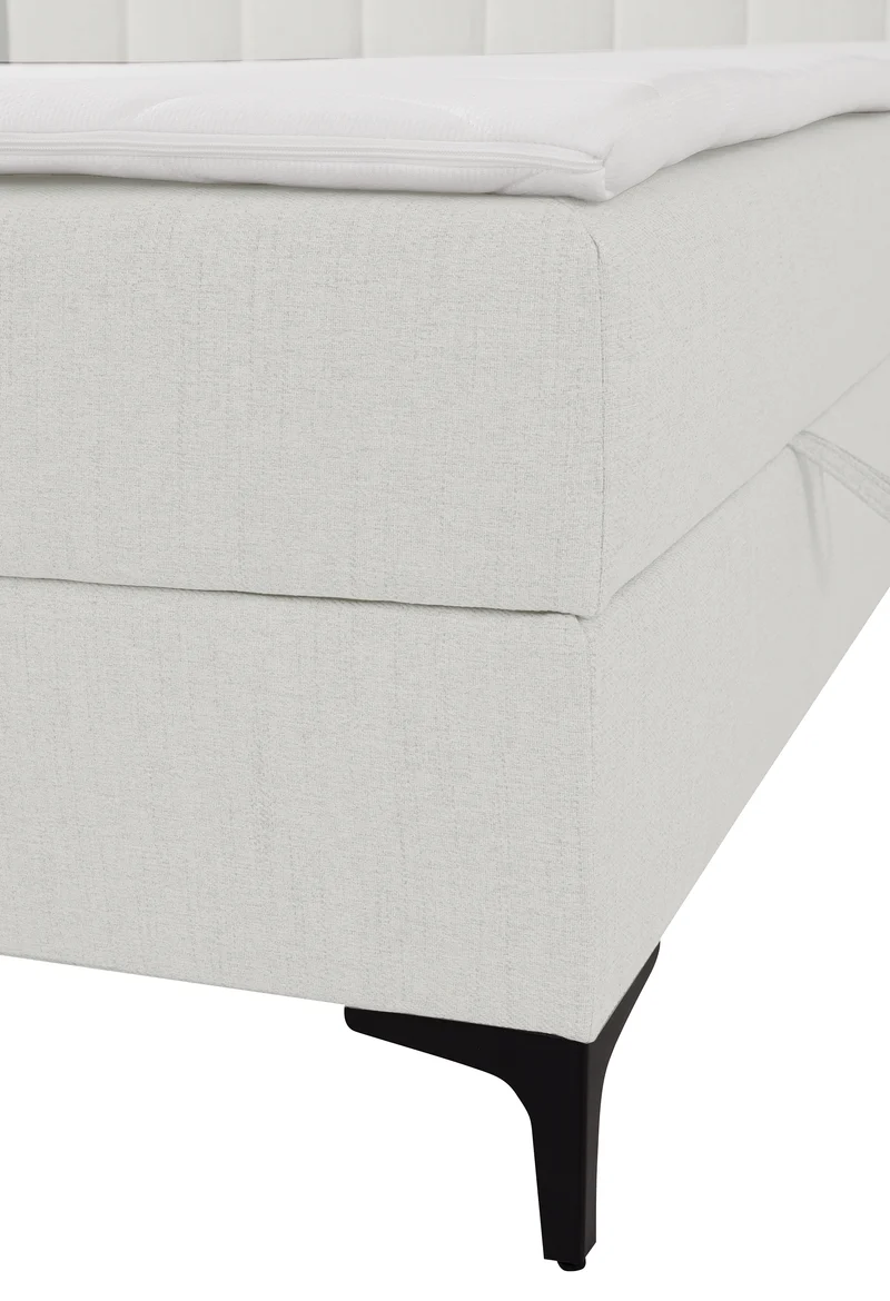 Kontinentalbett 160x200 cm Lorentes mit Stauraum und Topper, cremefarbenes Geflecht