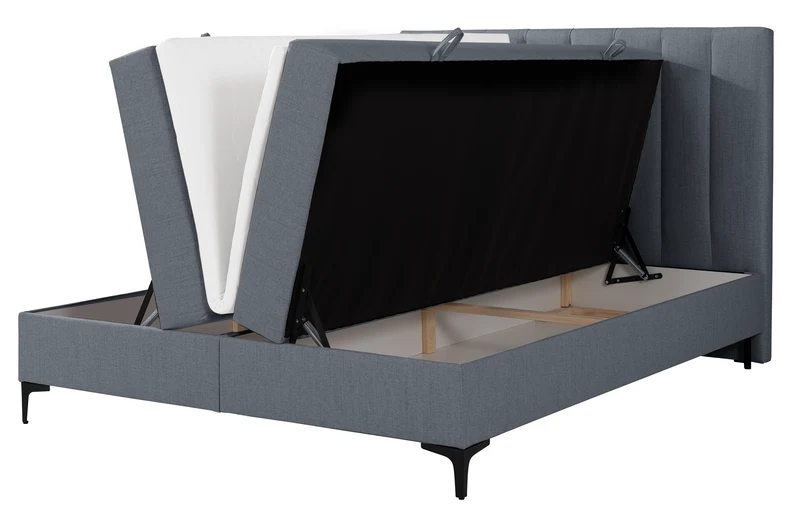 Kontinentales Bett 140x200 cm Lorentes mit Stauraum und Topper, dunkelgraues Geflecht