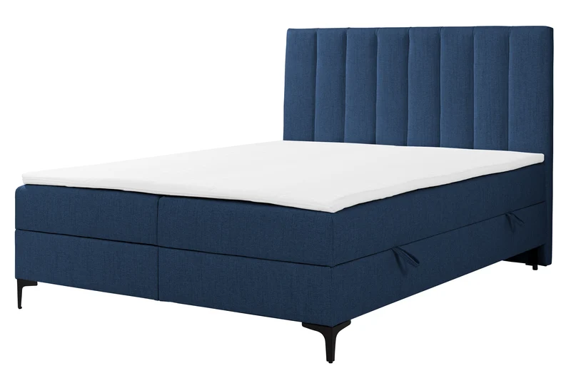 Kontinentalbett 140x200 cm Lorentes mit Stauraum und Topper, marineblaues Geflecht
