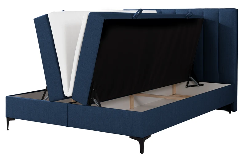 Kontinentalbett 140x200 cm Lorentes mit Stauraum und Topper, marineblaues Geflecht