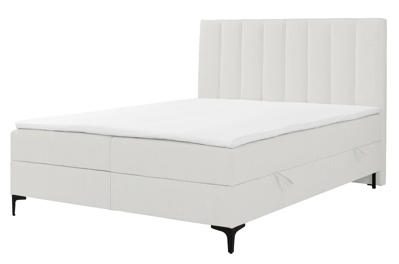 Kontinentalbett 180x200 cm Lorentes mit Stauraum und Topper, cremefarbenes Geflecht