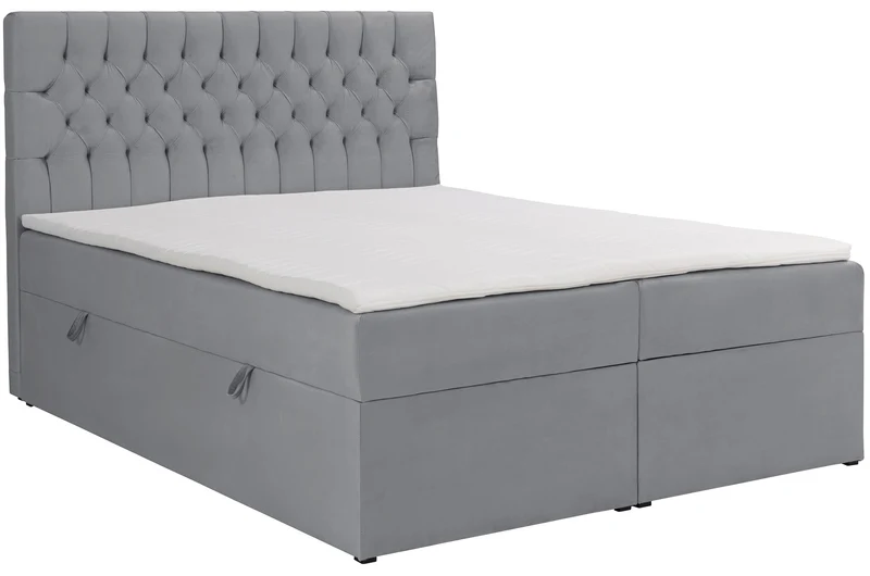 Kontinentalbett 180x200 cm Daissy mit Stauraum und Topper, grauer Samt