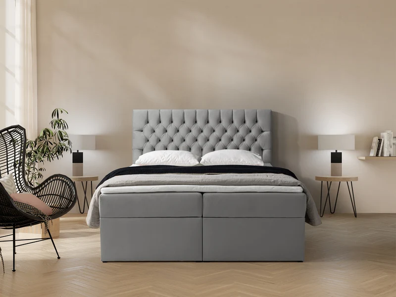 Kontinentalbett 180x200 cm Daissy mit Stauraum und Topper, grauer Samt