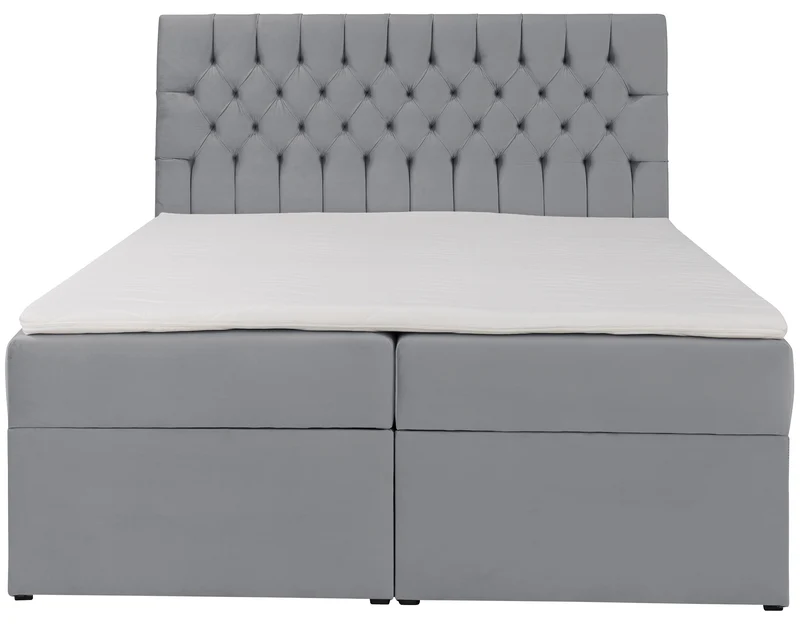 Kontinentalbett 180x200 cm Daissy mit Stauraum und Topper, grauer Samt