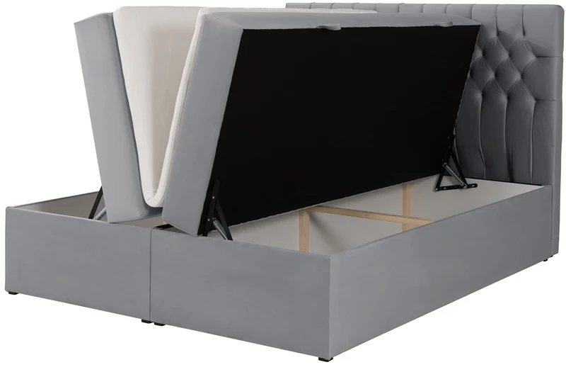 Kontinentalbett 180x200 cm Daissy mit Stauraum und Topper, grauer Samt