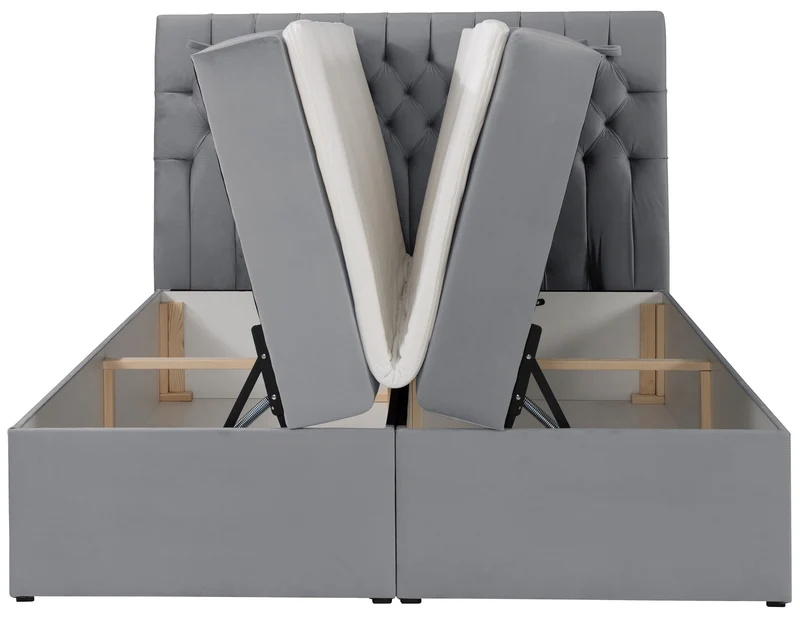 Kontinentalbett 180x200 cm Daissy mit Stauraum und Topper, grauer Samt