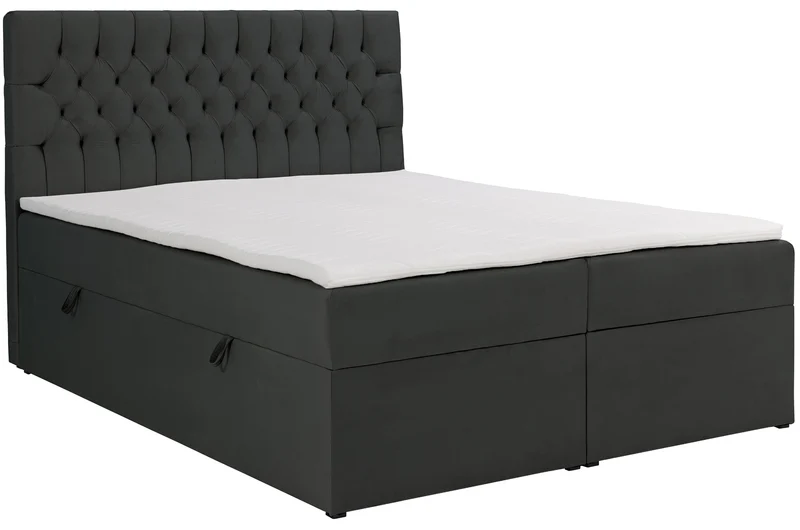 Kontinentales Bett 180x200 cm Daissy mit Stauraum und Topper, dunkelgrauer Samt