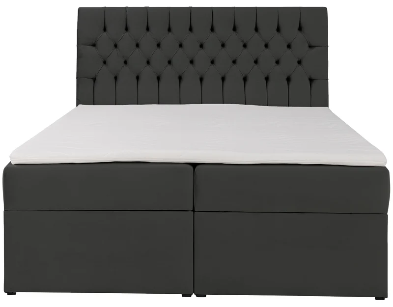 Kontinentales Bett 180x200 cm Daissy mit Stauraum und Topper, dunkelgrauer Samt