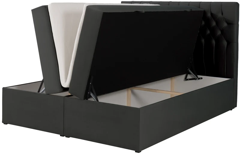 Kontinentales Bett 180x200 cm Daissy mit Stauraum und Topper, dunkelgrauer Samt