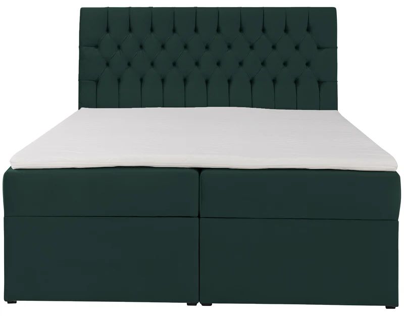 Kontinentales Bett 140x200 cm Daissy mit Stauraum und Topper, Flaschengrün Samt