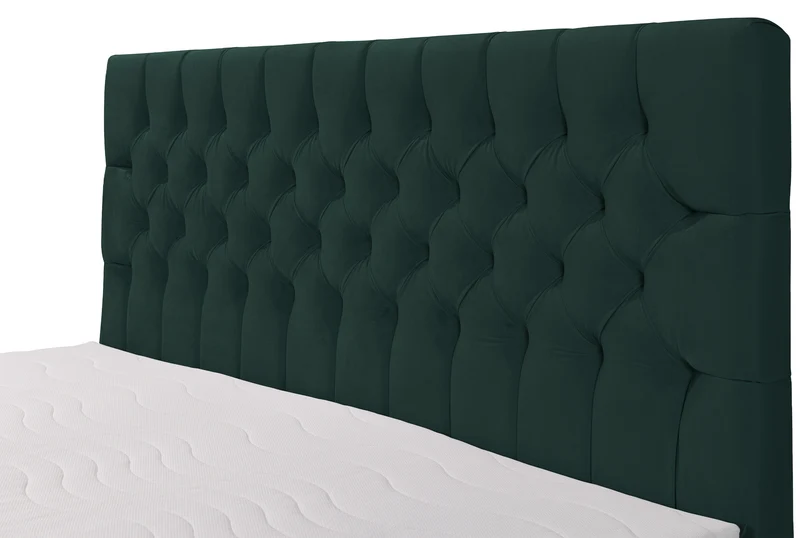 Kontinentales Bett 140x200 cm Daissy mit Stauraum und Topper, Flaschengrün Samt